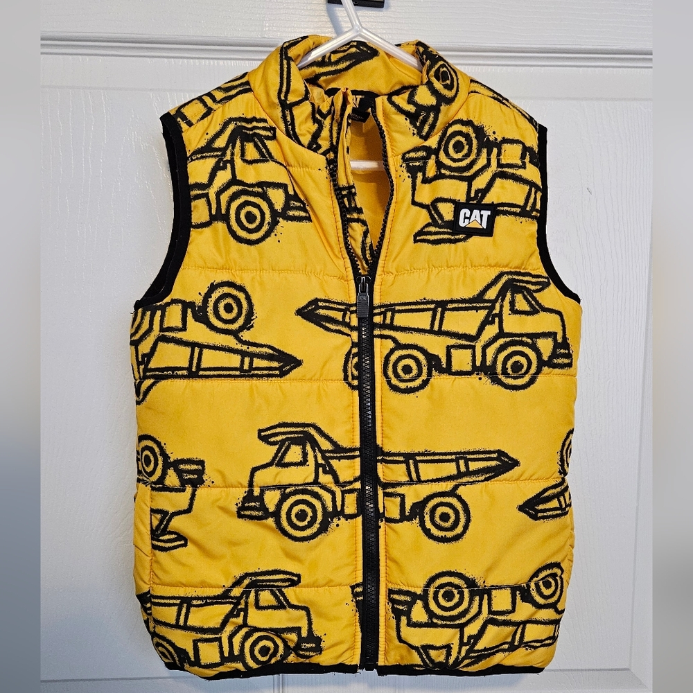 Caterpillar CAT Boy's Yellow Black Puffer Vest Full Zip Truck Size 6 Pockets